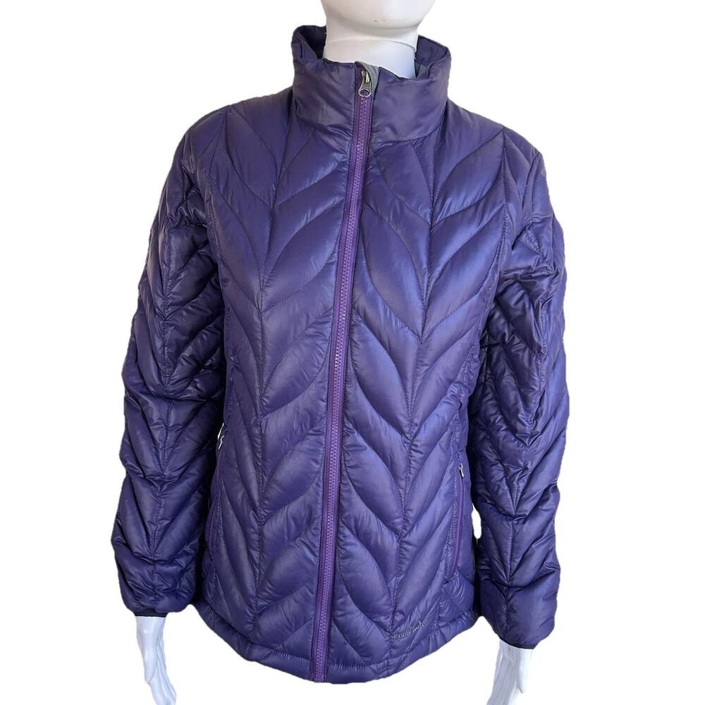 Eddie Bauer 700 Fill Goose Down Puffer Jacket Womens Purple Chevron Coat M
